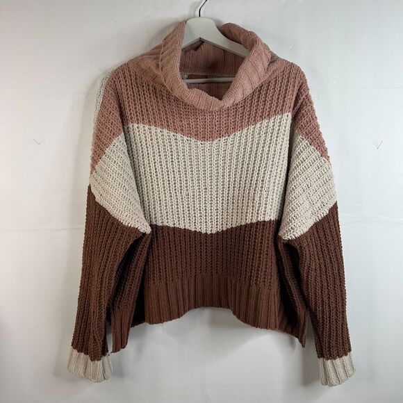 POL Size M Sweater High Up In The Sky Chunky Knit Turtleneck Long Sleeve Stripe - Picture 3 of 9